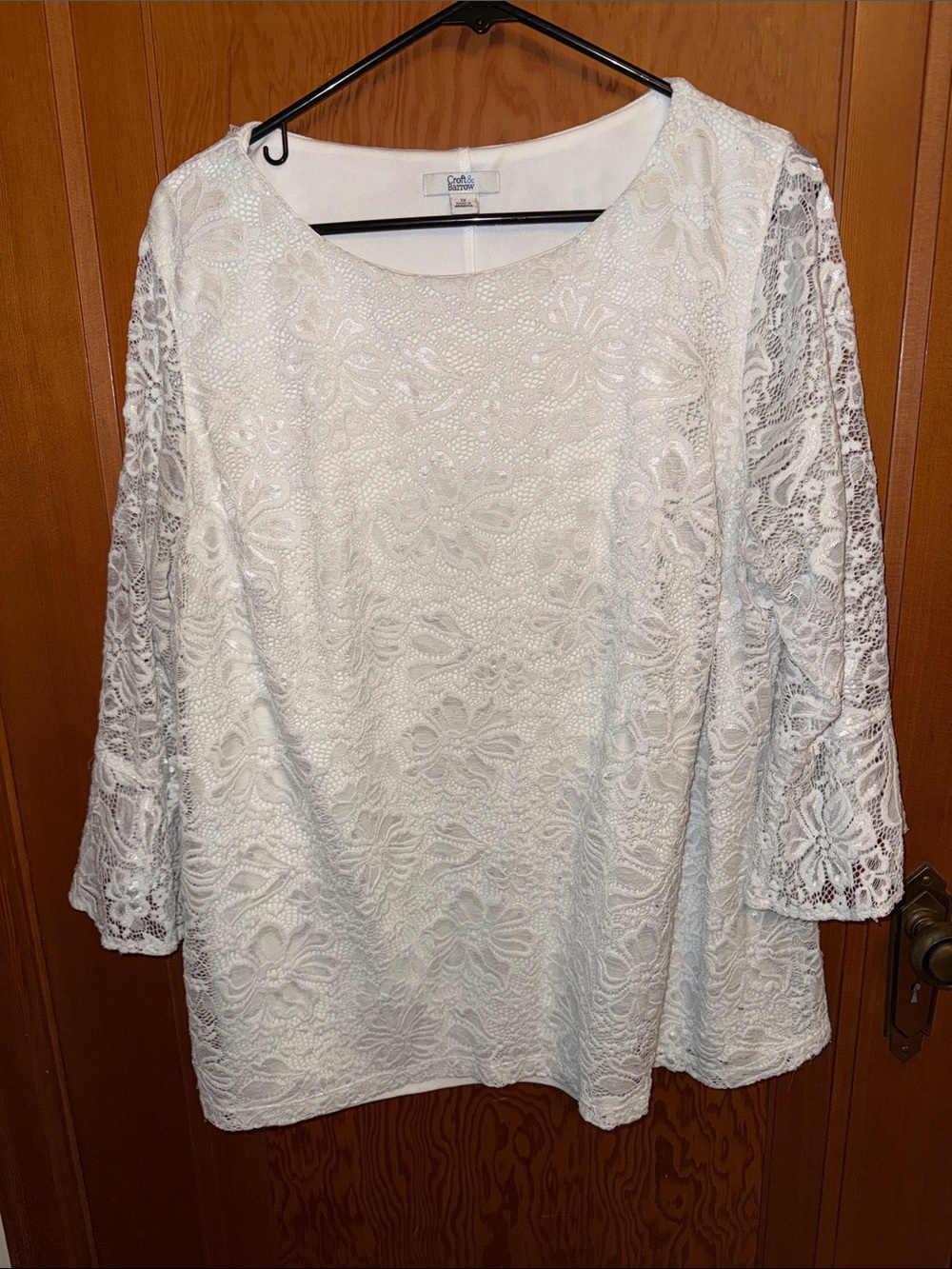 croft & barrow White Lace Tunic with 3/4 Sleeves
